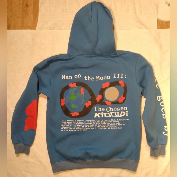 KID CUDI Man on the Moon 3 The Chosen  Cotton Blue Heavy Sweatshirt print Hoodie - Picture 12 of 13